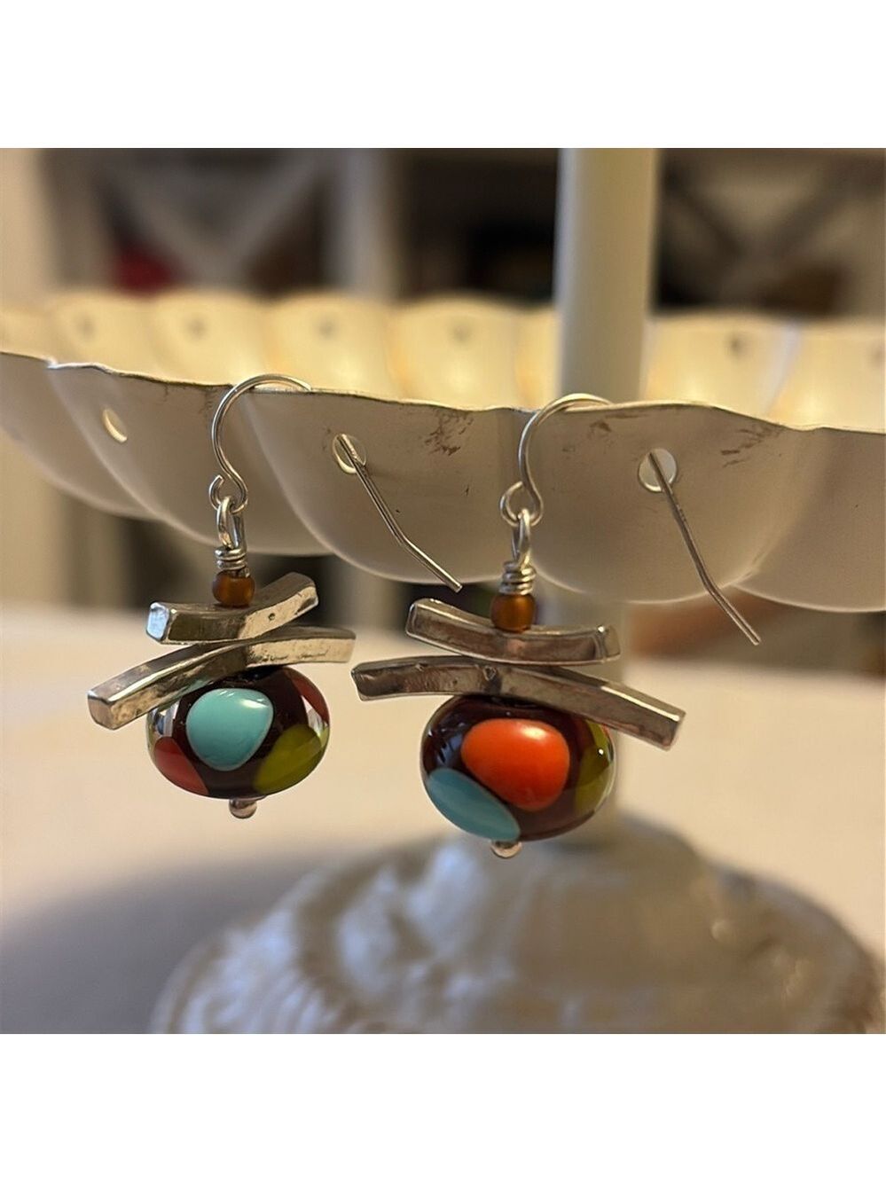 Artisan Lampwork Earrings Dangly Glass Sterling Silver
